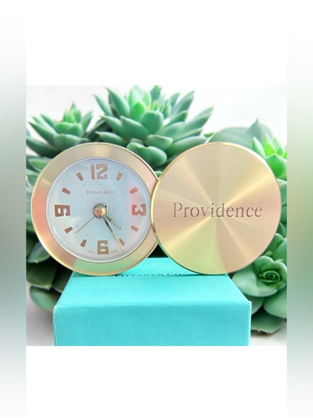 HP 6/18 🎉 Tiffany & Co. • Swiss Made Brass Swivel Travel Alarm Clock Providence